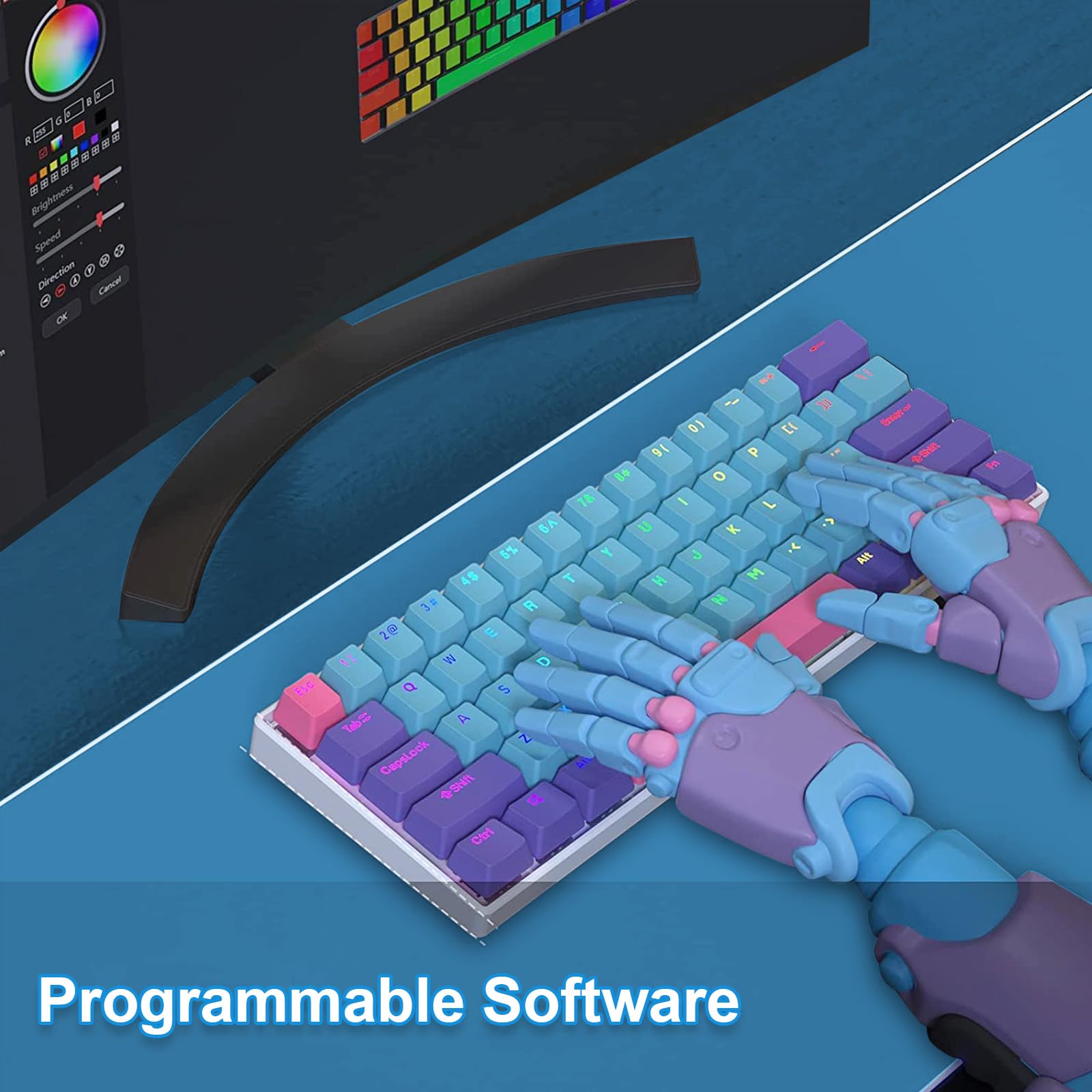 BOYI 60% Wired Mechanical Gaming Keyboard,61 Mini RGB Cherry MX Switch PBT Keycaps NKRO Programmable Type-C Hot Swappable Gaming Keyboard for Windows&Mac (Joker Color,Cherry MX Blue Switch)