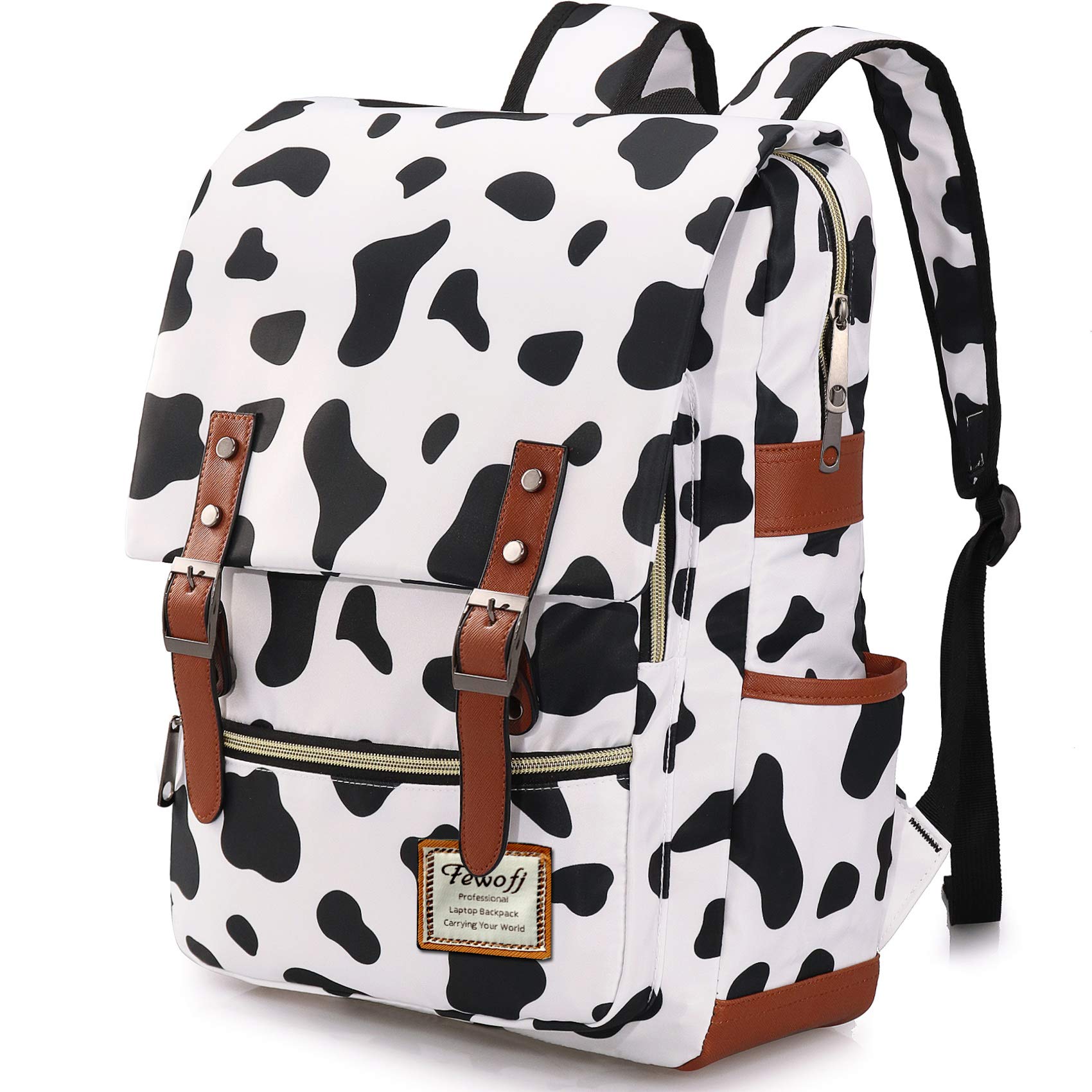FEWOFJ Cow Print Girls School Bag, Womens College Bags Laptop Backpack Computer Rucksack for Business Travel Work