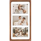 Golden State Art, 4x6 Collage Picture Frame - Solid Wood with Real Glass - Multi Picture Frame for (3) 4x6 Photos or One 7x14 Print - Rounded Corner Design - Collage Wall Decor - Brown