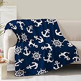 Nautical Anchor Blanket Gifts for Men Boys Dad Women Birthday Christmas Valentine Presents Sea Adventure Ocean Theme Decor Bedroom Living Room Couch Sofa Kids Adults Soft Cozy Throws Navy Blue 60"x50"