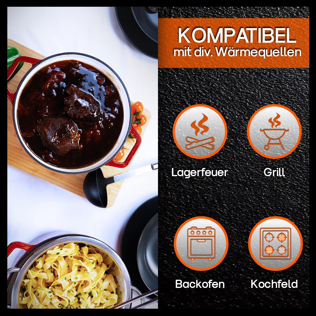 Grillschweine Dutch Oven Emailliert (3,8L) | Feuertopf rot | BBQ 5