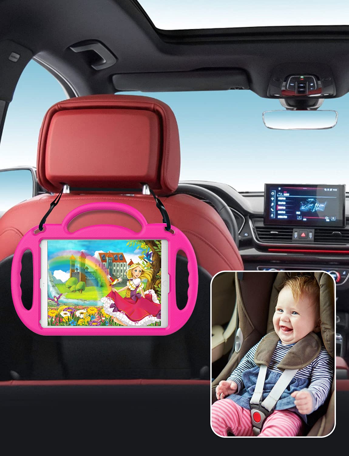 Suplik Kids Case for iPad 5th/6th Generation (9.7 inch, 2017/2018), iPad Air 1 & Air 2 & Pro 9.7 Case with Shoulder Strap Handle Stand for Apple iPad 5/6 & iPad Air 1st/2nd Gen, Pink
