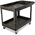 Rubbermaid Commercial Products FG452089BLA Heavy-Duty Utility Cart, Lipped Shelves with Casters, 2-Shelf, Medium, Black