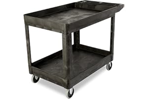 Rubbermaid Commercial Products 2-Shelf Utility/Service Cart, Medium, Black, Lipped Shelves, Ergonomic Handle, 500 lbs. Capacity, for Warehouse/Garage/Cleaning/Manufacturing