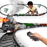 Pupu Pig Model Train Set, Remote Control Train Toys with 3Way Smoke Locomotive, 5 Train Cars, Luxury Track Kit, Authentic Train Sounds, Lights & Smoke, Top Present for Train Lovers, Kids 3+
