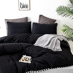 Luxlovery Black Pom Pom Comforter Set Full Pom Ball
