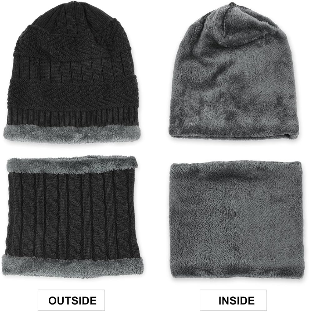 VBIGER 2-Pieces Winter Beanie Scarf Set Warm Hat Thick Knit Skull Cap for Men Women, One Size Black at  Men’s Clothing store