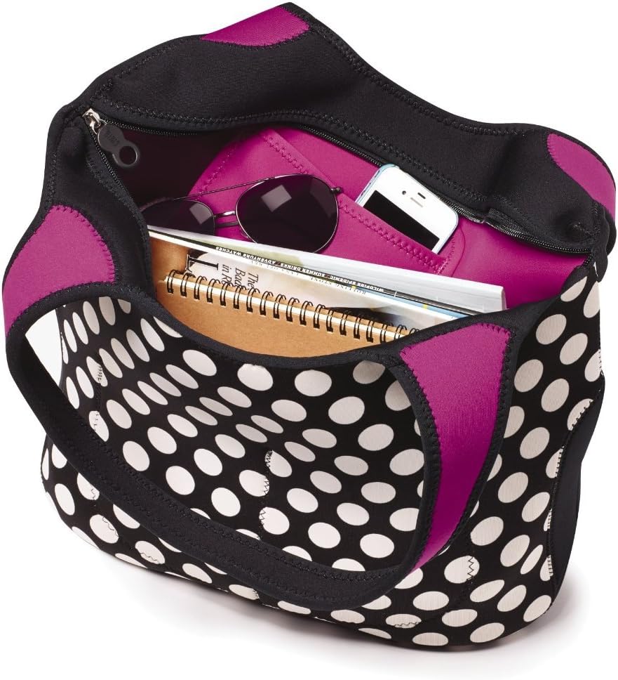 BUILT NY Essential Neoprene Shopping Tote Bag, Big Dot Black & White