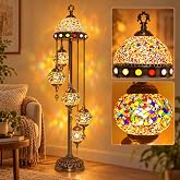CAutoMart Turkish Mosaic Floor Lamp, 5 Orange Globes, LED, Boho Decor, 56in | 56" tall, E26 base, 110-240V, warm 3500K LED, bronze metal base, boho decor for living rooms and bedrooms