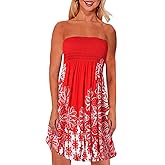 Zyyfly Tube Top Dress Women Summer Beach Coverup Stretch Smocked Strapless Dress
