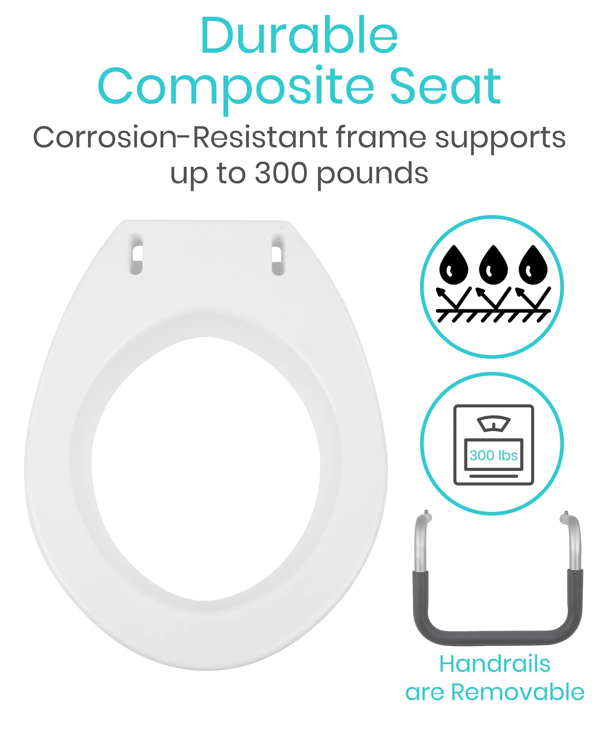 Vive Raised Toilet Seat Riser for Seniors (with Handles) - Handicap Rail Grab Bar Seat for Over Toilet - Elevated Safety for Elderly, Disabled, Medical - Standard