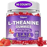 Sijigood 90 Count | L-Theanine Gummies for Kids & Adults - 600mg L Theanine Supplements with Ashwagandha, GABA & 5HTP - Support Natural Relaxation, Calm, Deep Zzz & Stress Relief, Strawberry Flavor