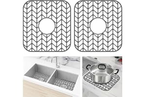 AWOKE Silicone Sink Protectors for Kitchen Sink, 12" x 11" Sink Mat for bottom of sink, Center Drain Hole, Protect Sink from Stains, Scratches, Dishwasher Safe Grid Mat for Kitchen (2 Pack, Gray)