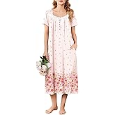Ekouaer Long Nightgowns for Women Soft Ladies Sleepwear Gowns Short Sleeve Nightdress Button House Dress with Pockets