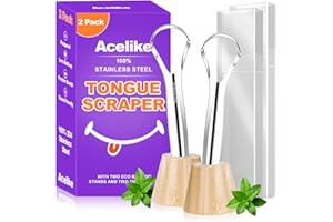 Acelike Tongue Scraper for Adults with 2 Holder and 2 Travel Case, Metal Tongue Scraper for Tongue Cleaning and Reducing Bad Breath,100% Stainless Steel Tongue Scraper, Tongue Cleaner for Adults