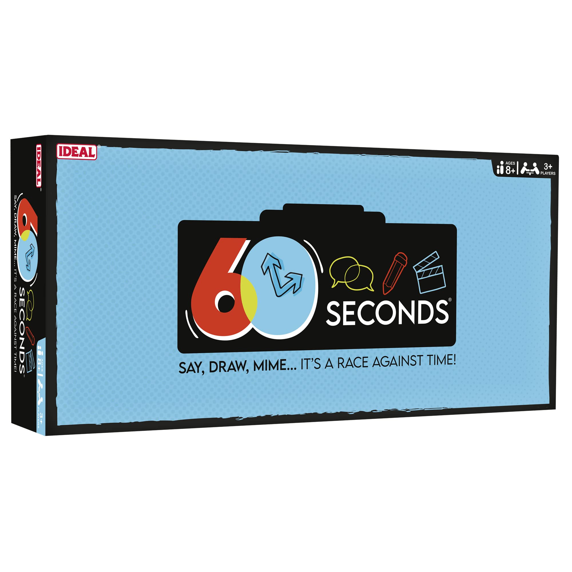 IDEAL | 60 Seconds: Say, draw, mime…it’s a race against time! | Family Games | For 3+ Players | Ages 8+