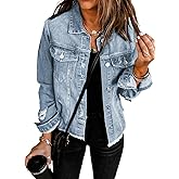 EVALESS Womens Boyfriend Washed Crop Denim Jean Jacket Coat