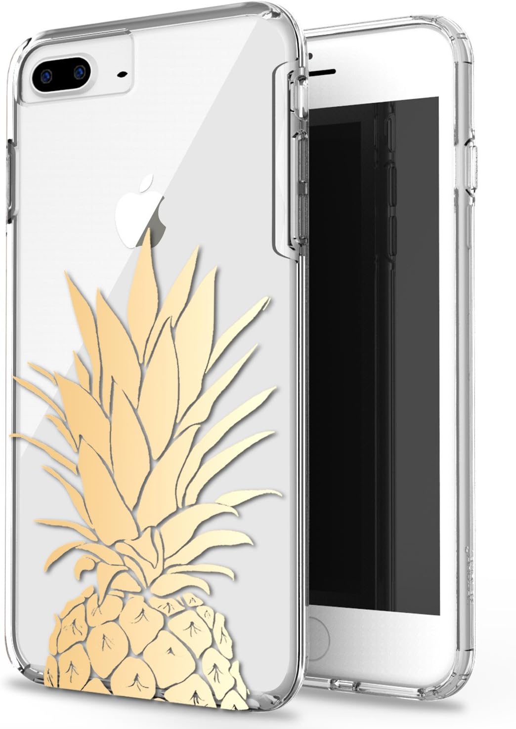 JIAXIUFEN Shiny Gold Pineapple Design Hard Back Panel Cover Clear Cases Flexible Bumper Scratch Resistant Shockproof Phone Case Compatible with iPhone 7 Plus/8 Plus/6 Plus/6S Plus