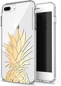 JIAXIUFEN Shiny Gold Pineapple Design Hard Back Panel Cover Clear Cases Flexible Bumper Scratch Resistant Shockproof Phone Case Compatible with iPhone 7 Plus/8 Plus/6 Plus/6S Plus