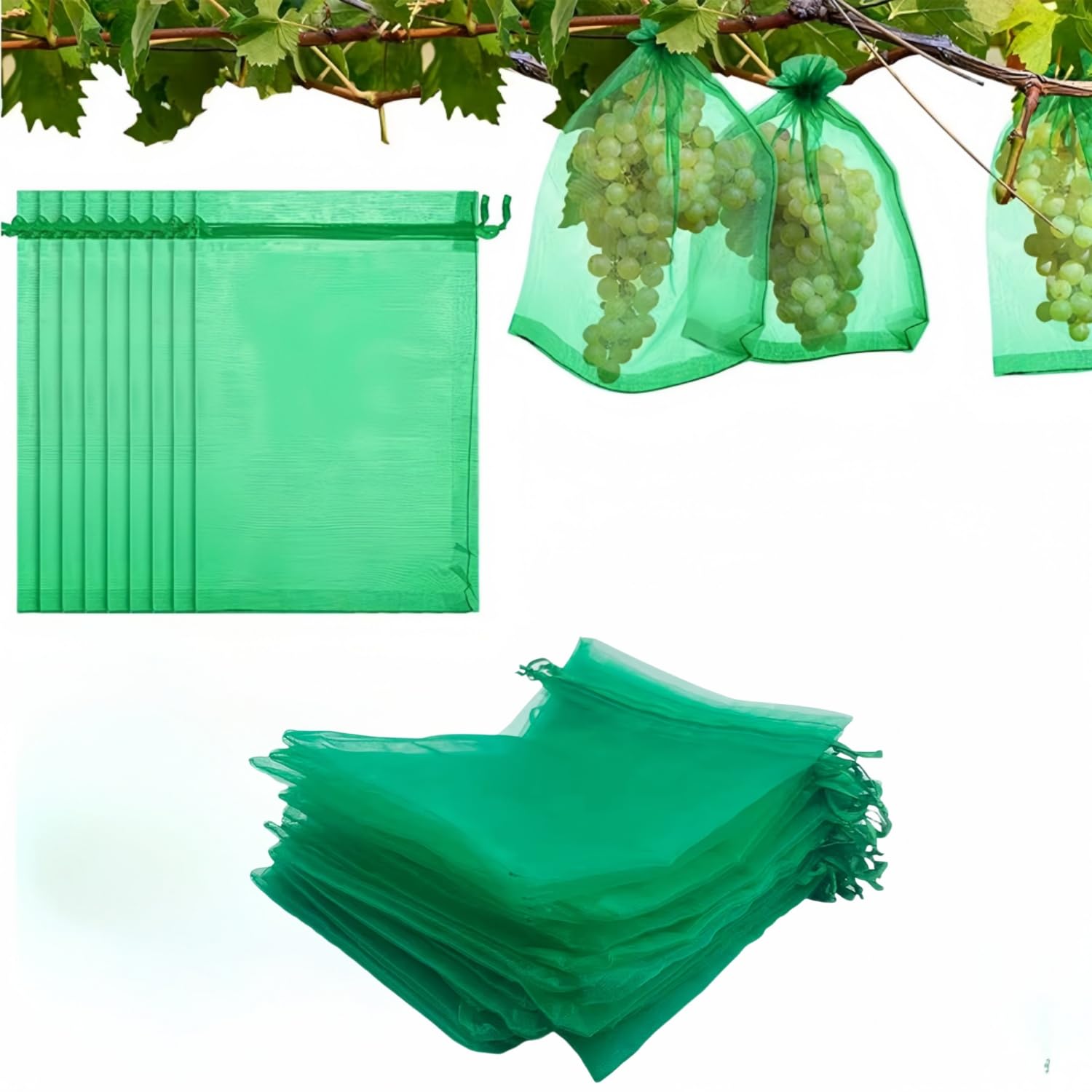 50PCS Fruit Protection Bag,Fruit Netting Bags,20CMX30CM Fruit Cover Mesh Bag with Drawstring, Garden Netting Bag, Birds Pest Net Barrier Bag for Fruits Vegetables Plant Flower