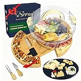 Charcuterie Board Set with Lid Round, Portable Bamboo Cheese Board Set,Travel Tray with Locking Lid for Picnic, Party, Wedding & Housewarming & Kitchen Gifts for Women