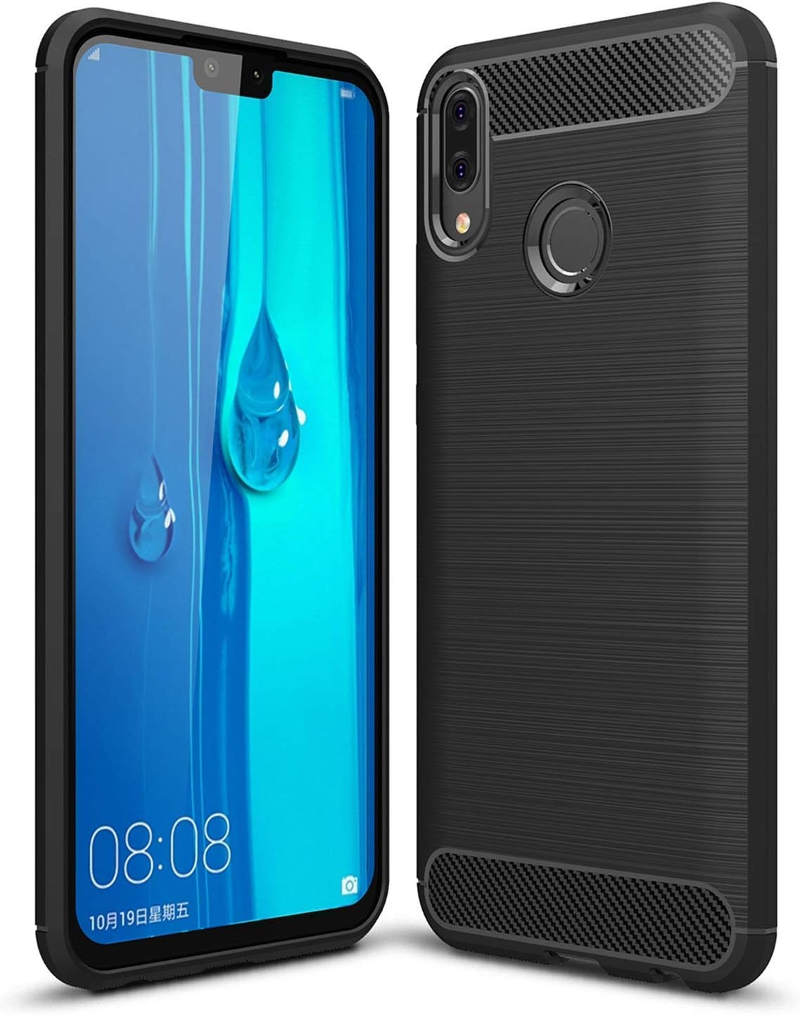 KAIRA™ Huawei Y9 (2019) Solid Slim Rugged Shockproof Armor with Carbon Fiber Back Cover Case for Huawei Y9 (2019) (Carbon Black)