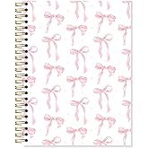 OSLYSOF Pink Coquette Bow Spiral Notebook, Girly Preppy Pink Notebooks for Note Taking, Aesthetic Journal for Women, Girly Office Supplies, Preppy Bow Journal 5.5x8.3 Inch with 164 Pages