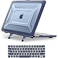 MOSISO Compatible with MacBook Pro 13 inch Case M2 2025-2016 A2338 M1 A2251 A2289 A2159 A1989 A1708 A1706,Honeycomb Heavy Duty TPU Bumper Plastic Hard Case with Fold Kickstand&Keyboard Cover,Navy Blue