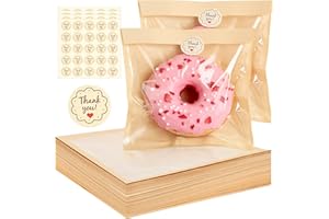 DOUDOULE 100PCS Bakery Bags with Window, 7.1 x 7.5 IN Individual Cookie Bags with Seal, Brown Cookie Packaging, Heat Sealable & Grease Resistant Paper Pastry Bags for Baked Goods Bagel Donut Sandwich Bread