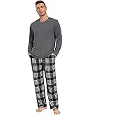 SWOMOG Mens Pajama Pants Soft Sleepwear Pant Lounge Pj Bottoms with Drawstring & Button Fly & Pockets