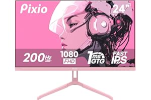 Pixio PX248 Wave Pink 24 inch 200Hz Refresh Rate FHD 1080p Resolution Fast IPS Panel 1ms GTG Response Time Adaptive Sync Built-in Speakers Pink Gaming Monitor