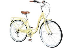 esheno 26 Inch Beach Cruiser Bike for Women, Hybrid Cruiser Bike with Adjustable Seat, 7 Speeds Commuter Bike with Anti-Skid Tires& V-Brakes, Lightweight Carbon Steel Bike for Women,Multi Color