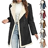 AKTCVVJ Fleece Jacket Women Suede Faux Sherpa Lined Coats Double Breasted Long Peacoat Winter Warm Thick Overcoat