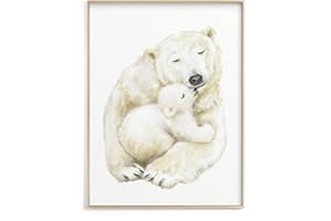 TRIPLE STUDIO Cuddle Up with Cuteness: Baby Polar Bear and Mom Wall Art Print | Watercolor Painting for Gender Neutral Nursery Decor - UNFRAMED, Signed by Artist (12x16" unframe)