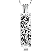 Cylinder Bar Cremation Jewelry Tree of Life Urn Ashes Necklace for Women Men Stainless Steel Vial Cremation Ash Pendant Holder Loved One's Ashes Keepsake Memorial Jewelry