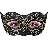 Masquerade Mask for Women Men Couple Venetian Mask Vintage Retro Mask for Halloween Costume Party Mardi Gras (Luxury Black)
