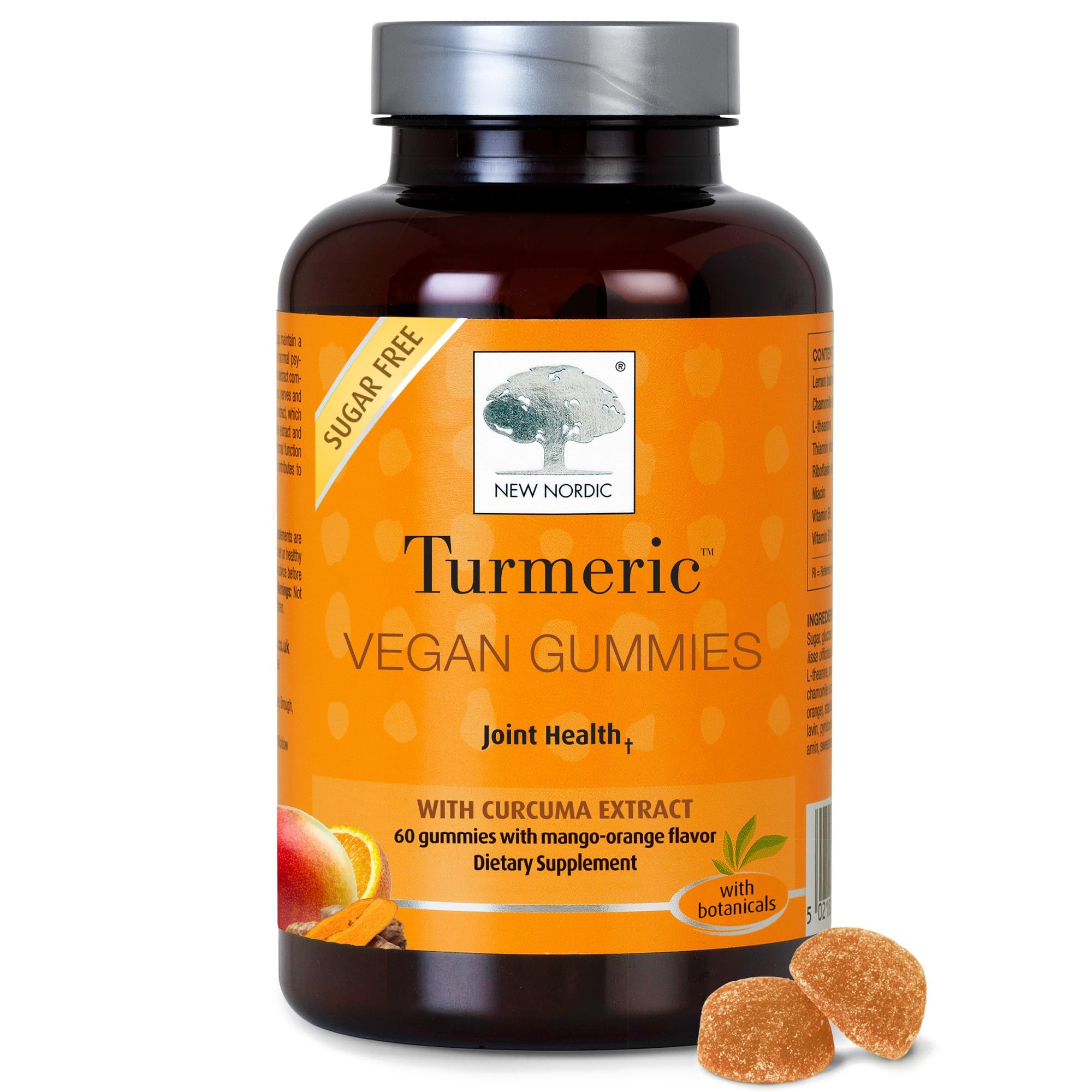 NEW NORDIC Turmeric Curcumin Gummies, Sugar Free, 300 mg Turmeric Supplement for Men and Women, Supports Normally Functioning Joints, Knees, Shoulders, Mango Orange, 60 Count Image