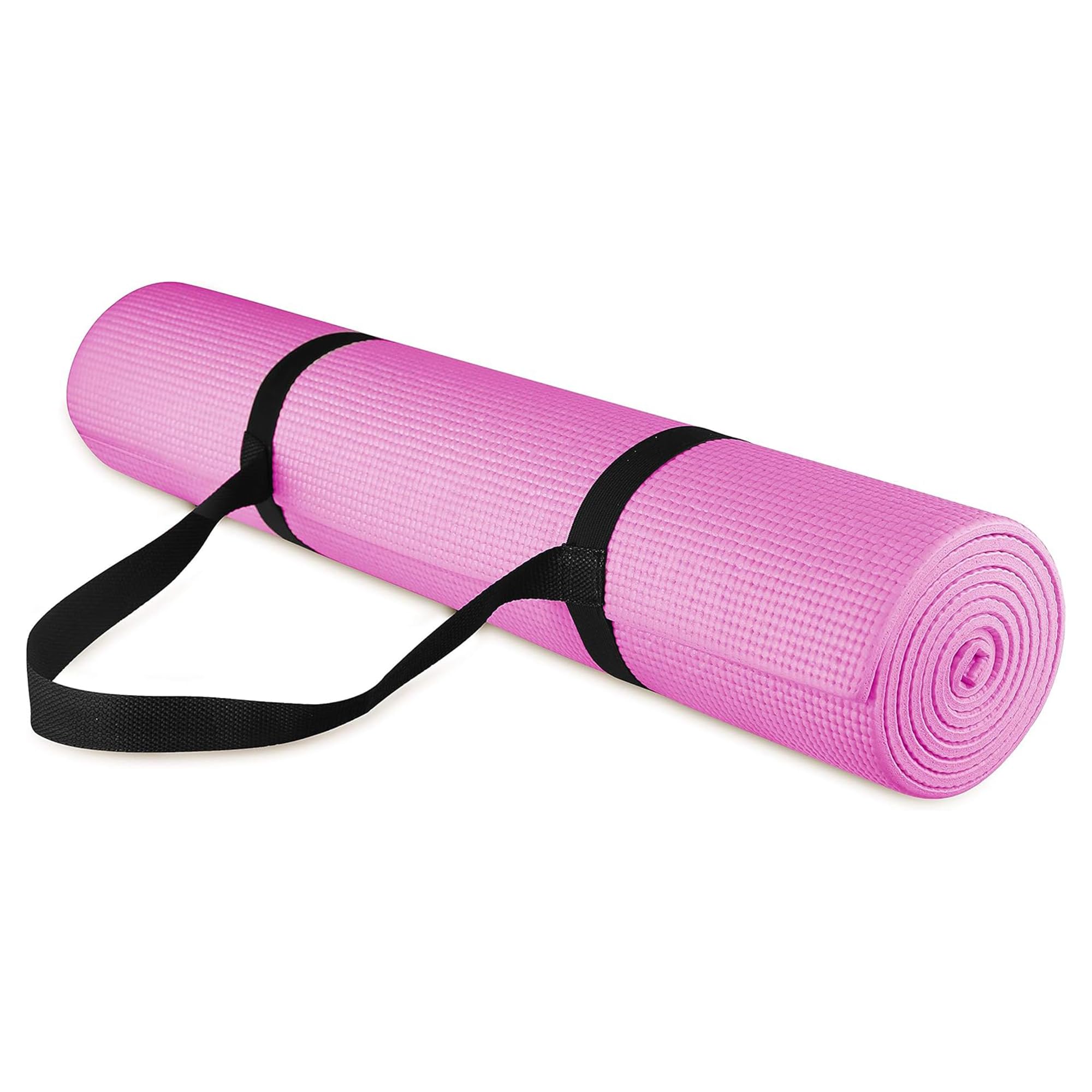Signature Fitness All-Purpose 1/4-Inch High Density Anti-Tear Exercise Yoga Mat with Carrying Strap,Pink