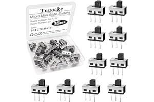 Tnuocke 18PCS 5mm High Knob Vertical Micro Mini Slide Switchs,3 Pin 2 Position 1P2T SPDT Toggle Switches Panel Mount AC 125V 2A SS12D10-G5