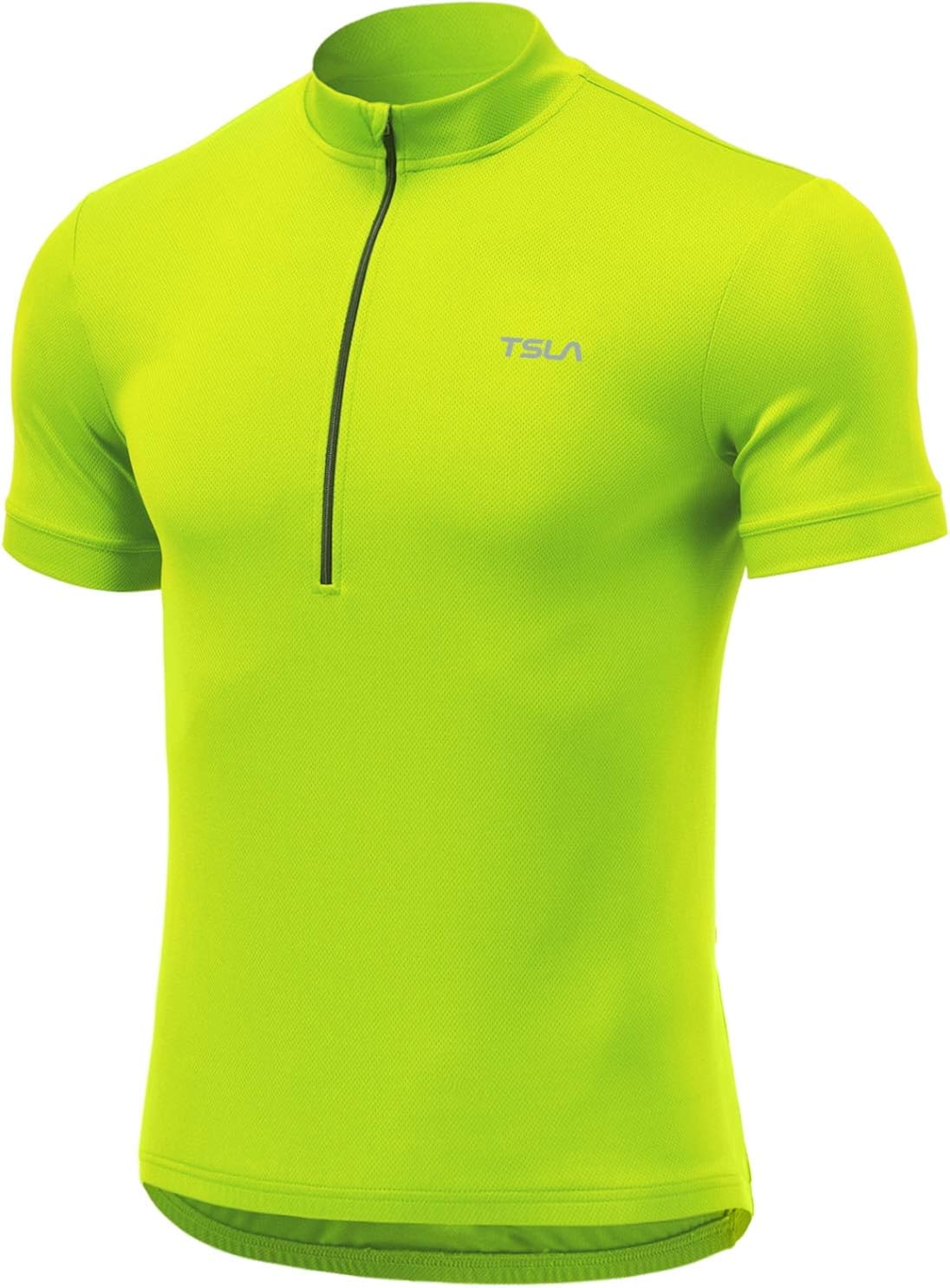 TSLA Men's Short Sleeve Bike Cycling Jersey, Quick Dry Breathable Reflective Biking Shirts with 3 Rear Pockets : Clothing