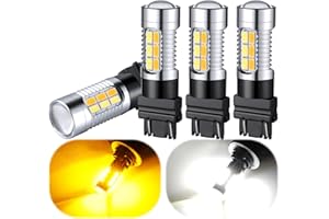 iFunyLED 3157 LED Bulbs Super Bright 3057 3357 3457 4157 LED Replacement light Kit Set for Car Switchback Daytime Running Turn Signal Blinker Lights, pack of 4, Xenon White/Amber Yellow