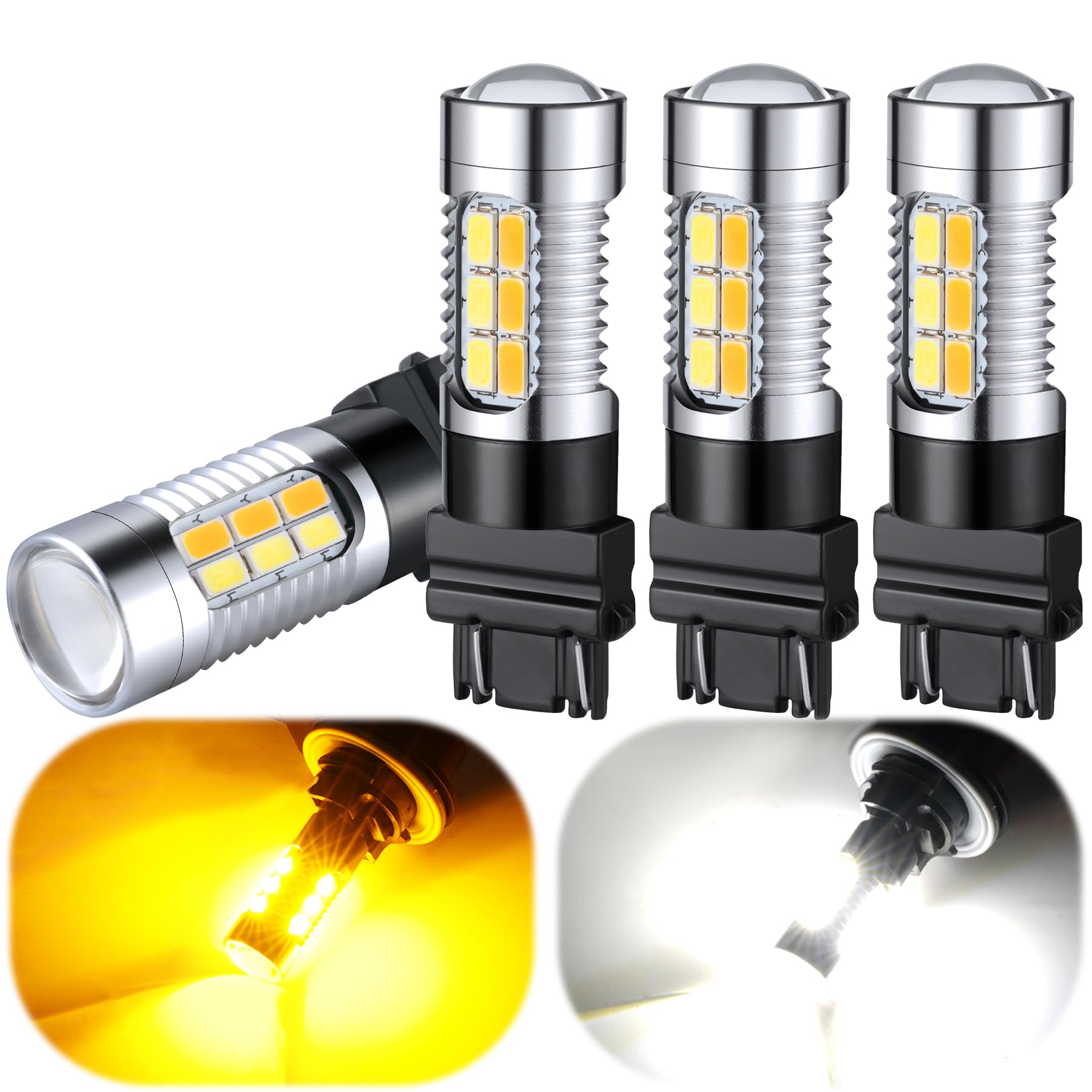 Photo 1 of iFunyLED 3157 LED Bulbs Super Bright 3057 3357 3457 4157 LED Replacement light Kit Set for Car Switchback Daytime Running Turn Signal Blinker Lights,pack of 4,Xenon White/Amber Yellow