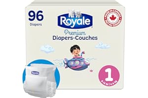 Royale Premium Diapers, Size 1 (8-14 lb), 96 Count, Disposable Baby Diapers