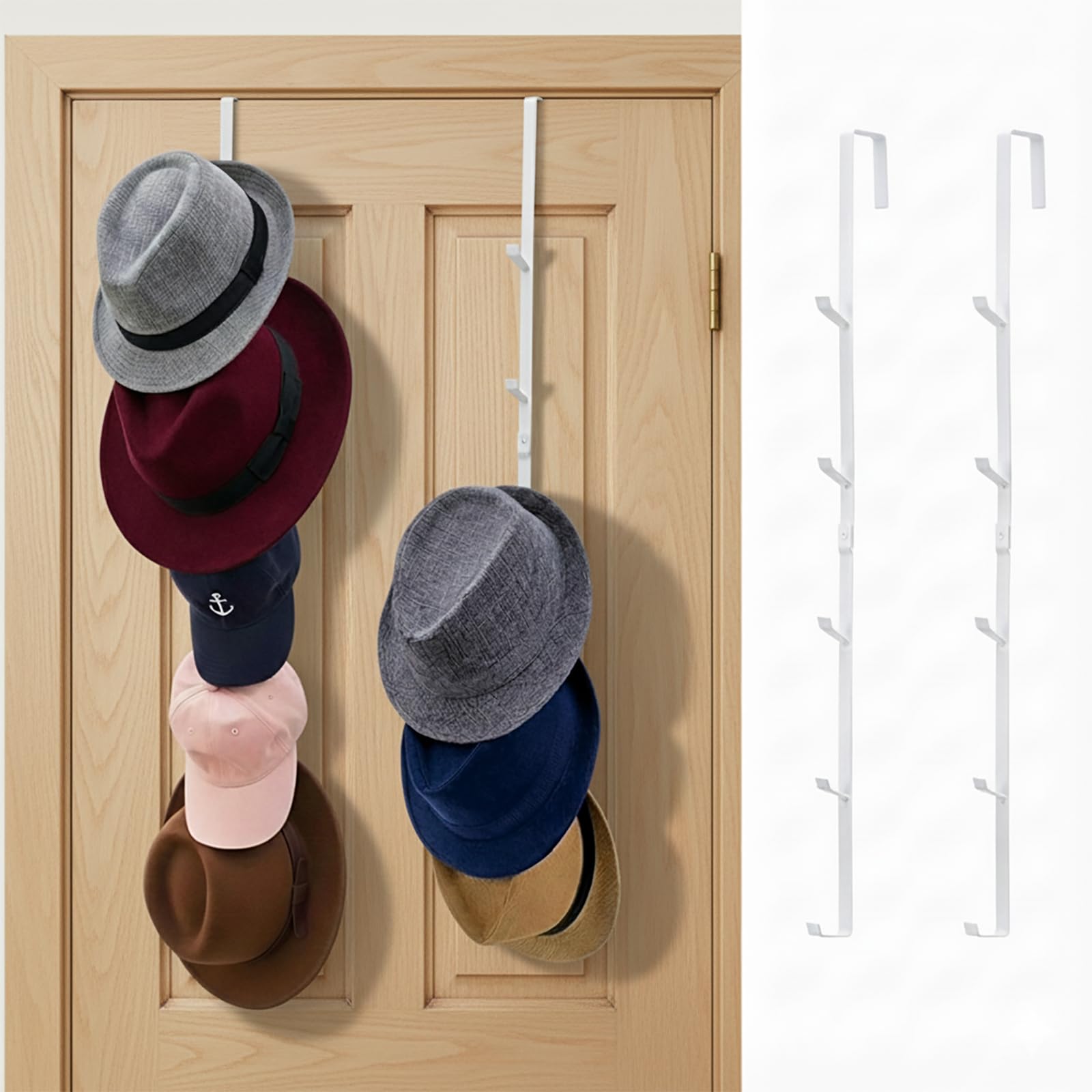 Photo 1 of MyGift 2 Pcs Over The Door Hat Organizer, Door Hanger Hat Rack Display Storage, 5 Hooks Heavy Duty, for Coat, Scarf, Purse, White Metal