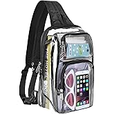 Busiuw Clear Backpack Stadium Approved with Adjustable Reinforced Straps, 3 in 1 Clear Crossbody Bag for Festivals and Games (Plus size)-Black