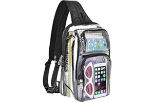 Busiuw Clear Backpack Stadium Approved with Adjustable Reinforced Straps, 3 in 1 Clear Crossbody Bag for Festivals and Games (Plus size)-Black