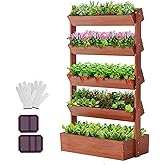 DoCred Vertical Wooden Raised Garden Bed, 5 Tier Garden Planters Freestanding Wood Plant Stand Flower Rack Wooden Planter Box