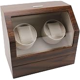 Heiden Double Watch Winder in Walnut - Automatic Watch Window for 2 Watches - Japanese Motor - Zero Magenetization - Use Batteries or Adapter Dual Watch Winder for Automatic Watches for Rolex