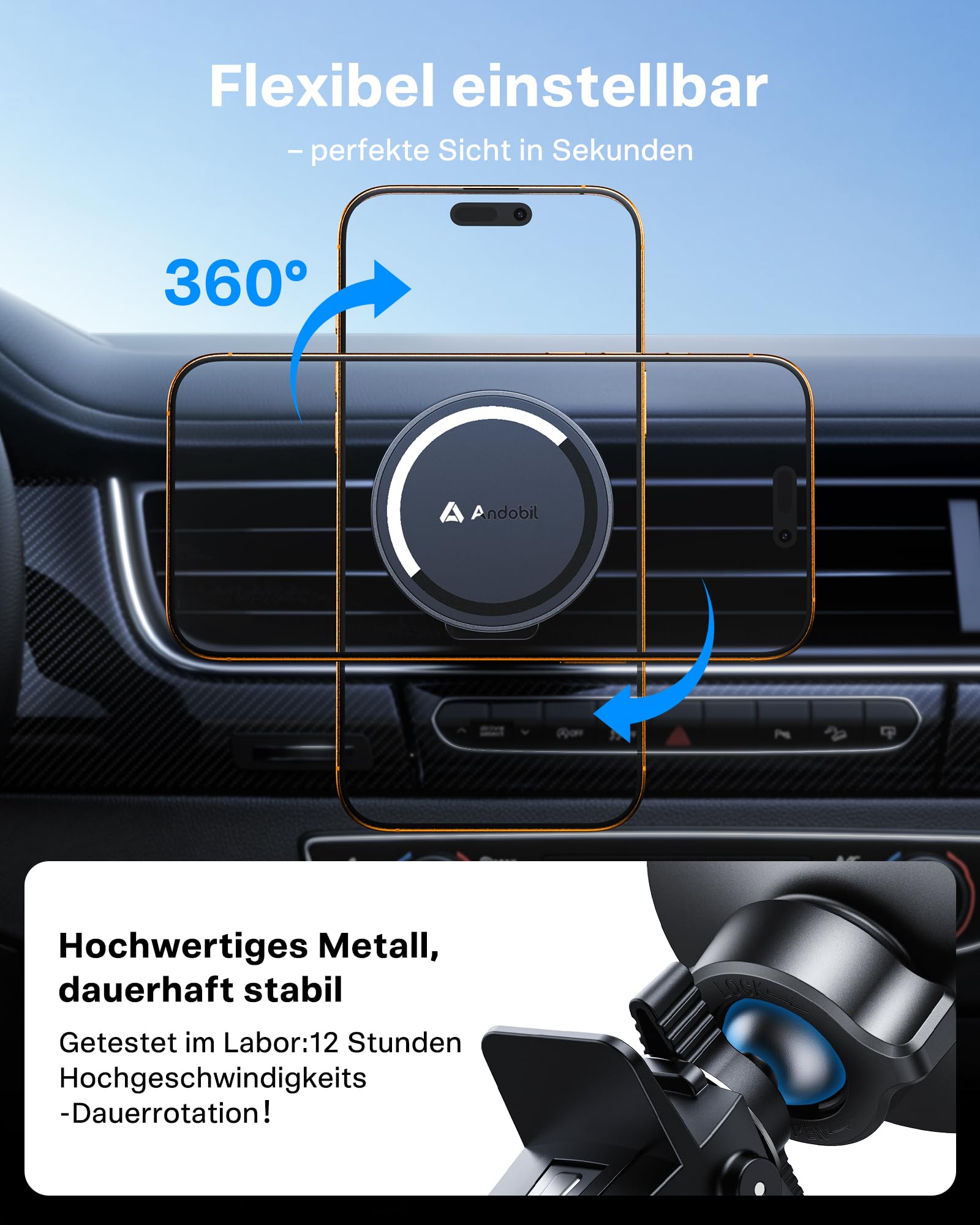 andobil Militar Handyhalterung Auto Magnet [20*N56 Starker Magnet] für Magsafe Autohalterung [2026 Upgraded Lüftungsclip], Handy Halterung Auto Lüftung Kompatibel mit iPhone 17 16 15 14 13 Pro Max 6