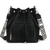 AFKOMST Drawstring Bucket Bag for Women Medium Spring and Summer Purse Hobo Handbag with Crossbody Guitar Strap | Fit 11" Pad, A5 Notebook, Long Wallet, Soft Vegan Leather